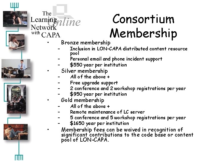  • • Consortium Membership – – – Bronze membership Inclusion in LON-CAPA distributed