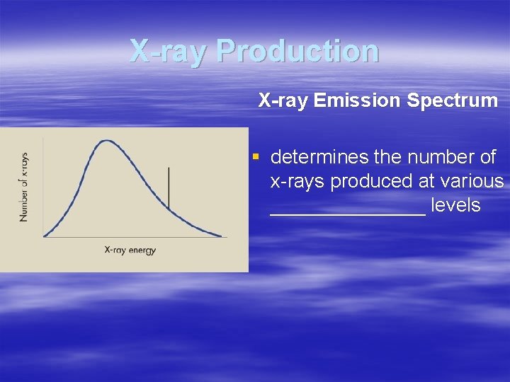 X-ray Production X-ray Emission Spectrum § determines the number of x-rays produced at various