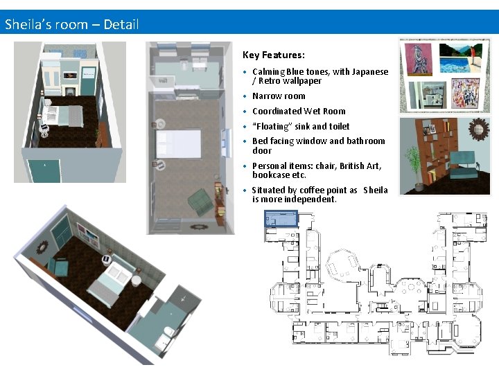 Sheila’s room – Detail Key Features: • Calming Blue tones, with Japanese / Retro