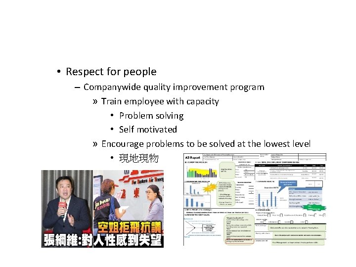  • Respect for people – Companywide quality improvement program » Train employee with