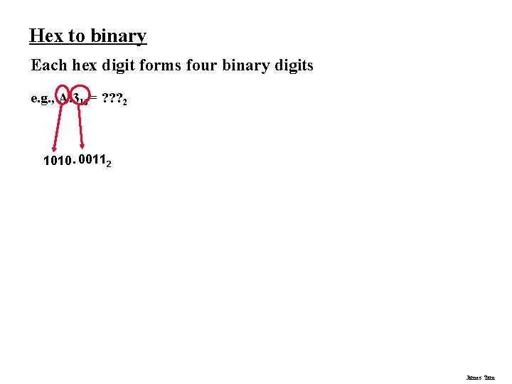 Hex to binary Each hex digit forms four binary digits e. g. , A. Hex to binary Each hex digit forms four binary digits e. g. , A.