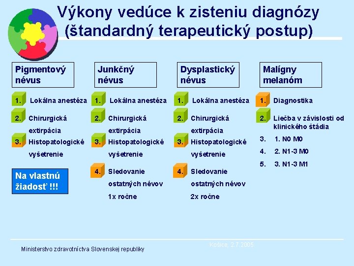 Výkony vedúce k zisteniu diagnózy (štandardný terapeutický postup) Pigmentový névus Junkčný névus Dysplastický névus