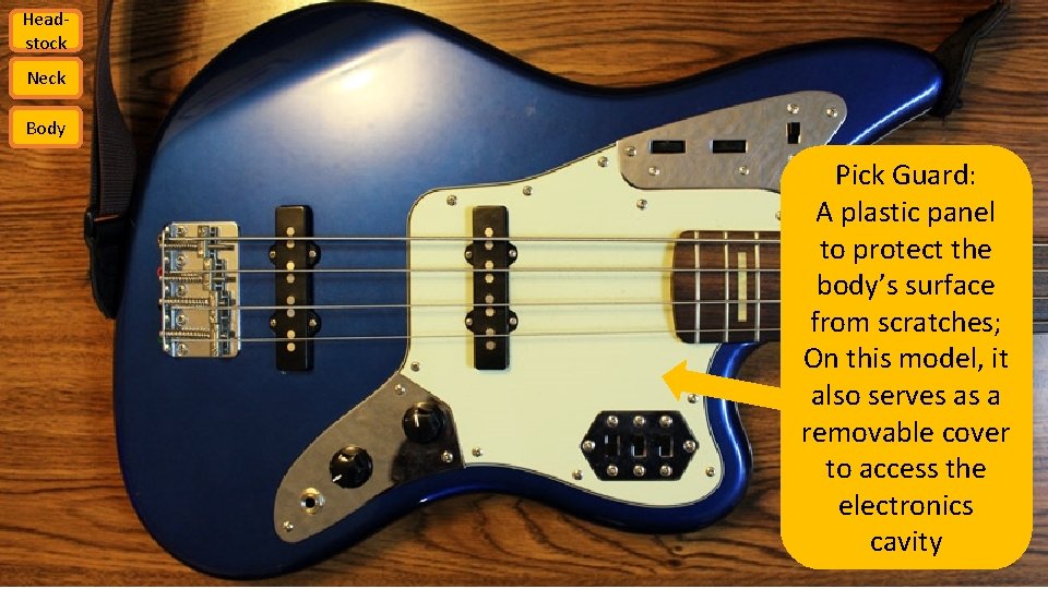 Headstock Neck Body Pick Guard: A plastic panel to protect the body’s surface from