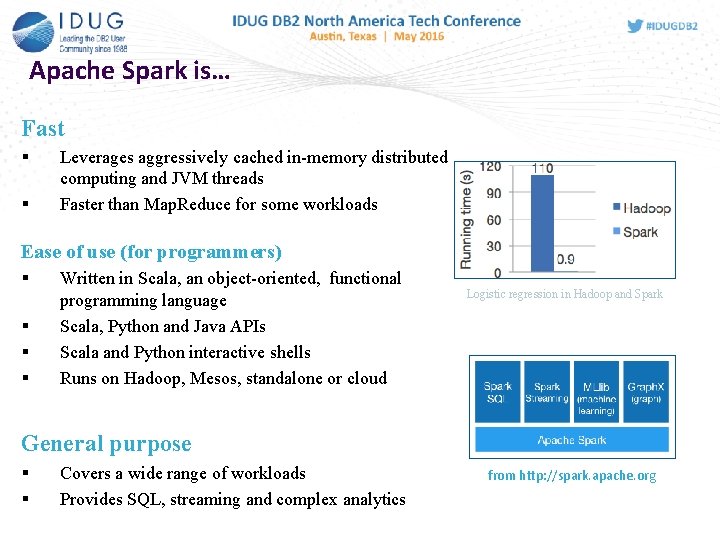 Apache Spark is… Fast § § Leverages aggressively cached in-memory distributed computing and JVM Apache Spark is… Fast § § Leverages aggressively cached in-memory distributed computing and JVM