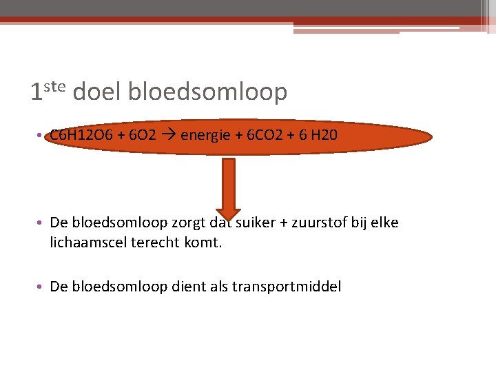 1 ste doel bloedsomloop • C 6 H 12 O 6 + 6 O