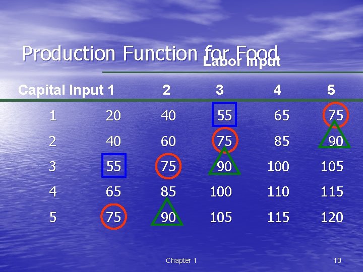 Production Function Labor for Food Input Capital Input 1 2 3 4 5 1