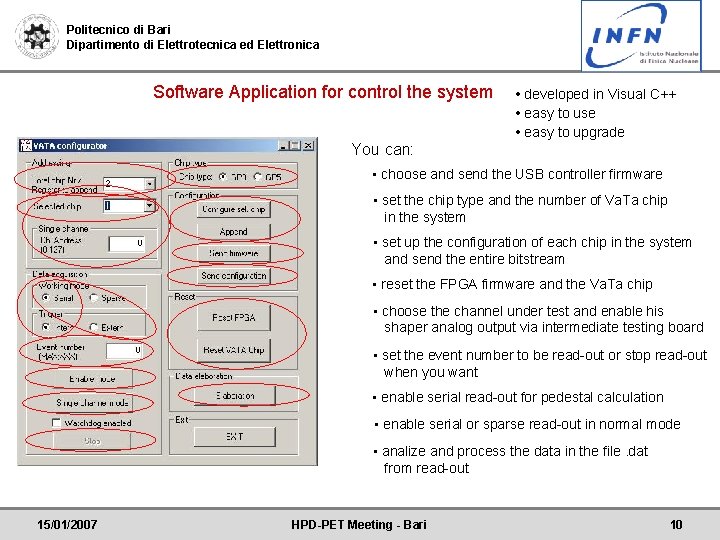 Politecnico di Bari Dipartimento di Elettrotecnica ed Elettronica Software Application for control the system