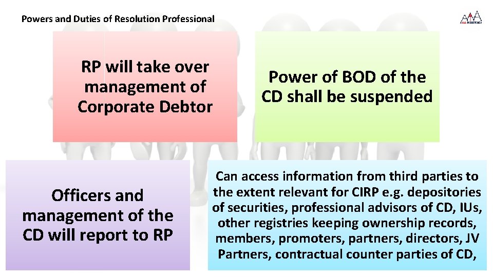 Powers and Duties of Resolution Professional RP will take over management of Corporate Debtor