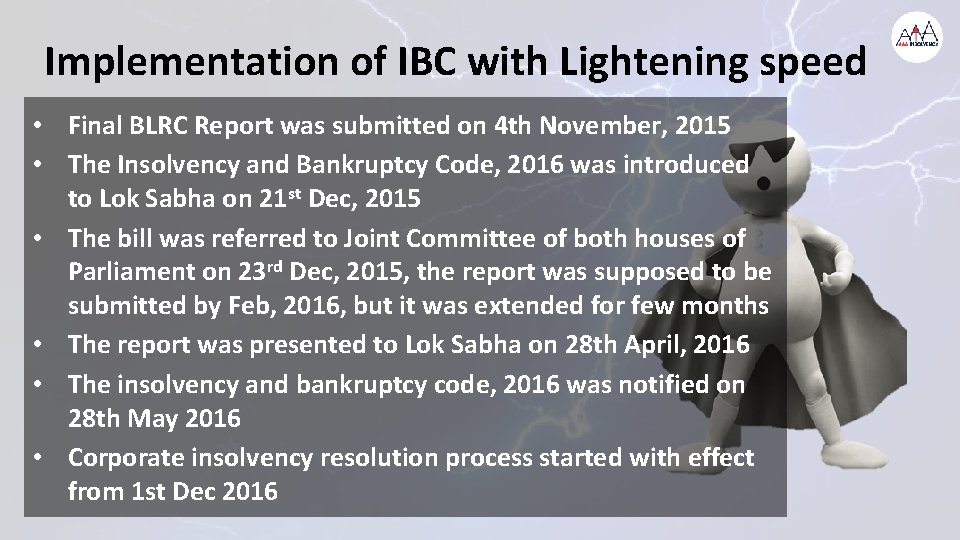 Implementation of IBC with Lightening speed • Final BLRC Report was submitted on 4