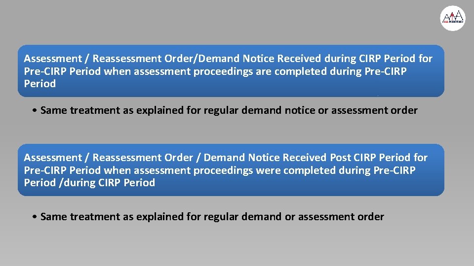 Assessment / Reassessment Order/Demand Notice Received during CIRP Period for Pre-CIRP Period when assessment