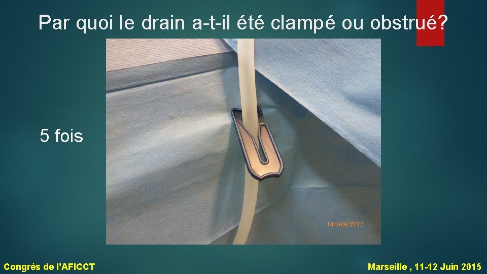 Par quoi le drain a-t-il été clampé ou obstrué? 5 fois Congrès de l’AFICCT