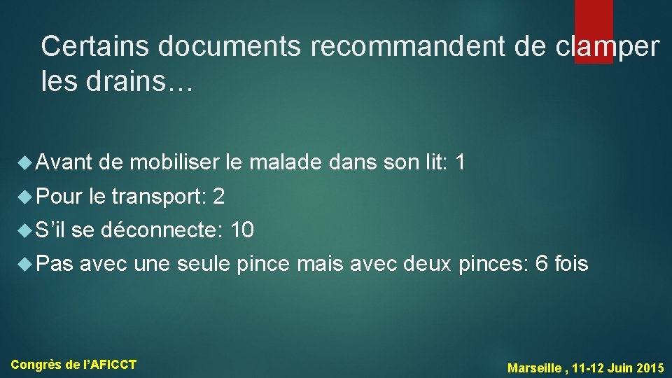 Certains documents recommandent de clamper les drains… Avant Pour S’il de mobiliser le malade