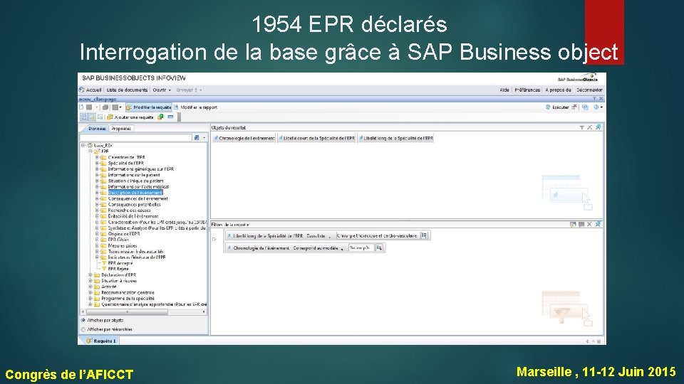 1954 EPR déclarés Interrogation de la base grâce à SAP Business object Congrès de