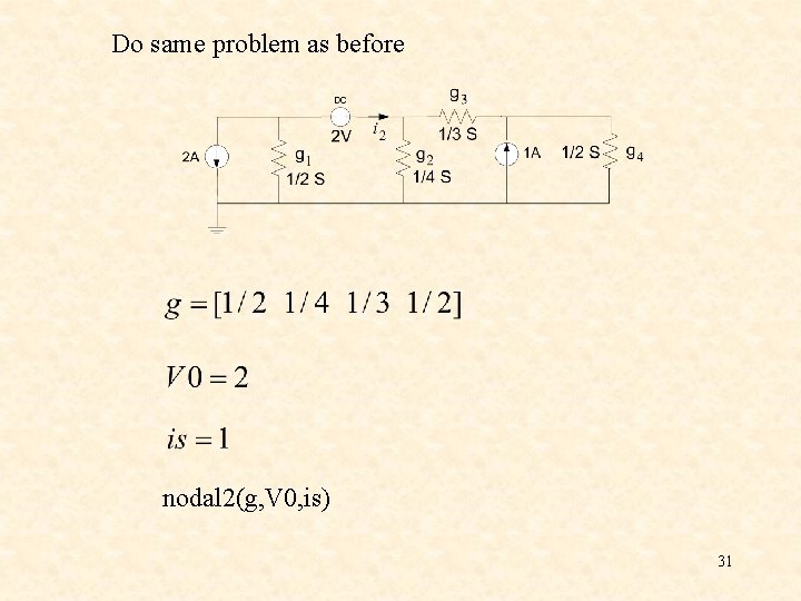 Do same problem as before nodal 2(g, V 0, is) 31 Do same problem as before nodal 2(g, V 0, is) 31