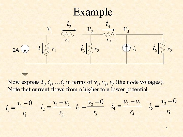 Example Now express i 1, i 2, …i 5 in terms of v 1, Example Now express i 1, i 2, …i 5 in terms of v 1,