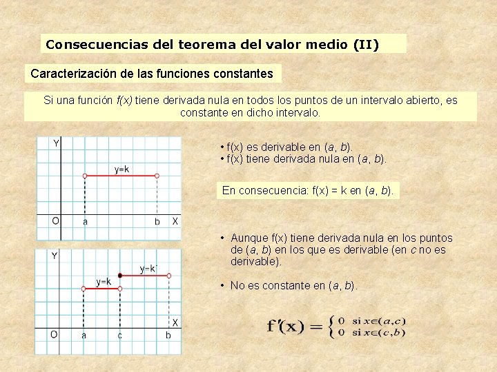 Consecuencias del teorema del valor medio (II) Caracterización de las funciones constantes Si una