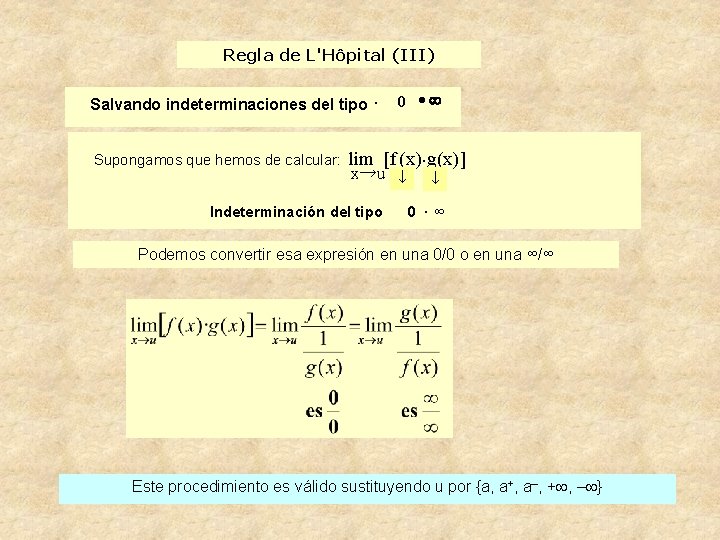 Regla de L'Hôpital (III) Salvando indeterminaciones del tipo. Supongamos que hemos de calcular: 0