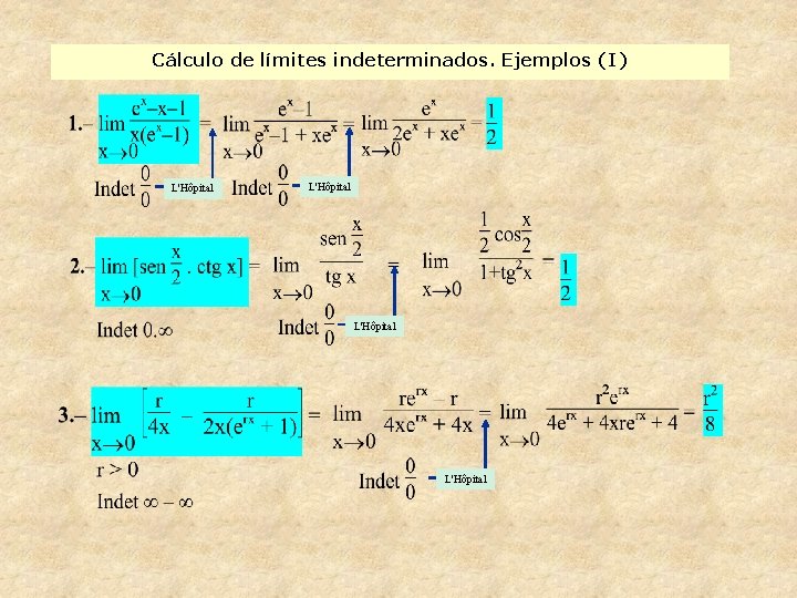 Cálculo de límites indeterminados. Ejemplos (I) L'Hôpital 