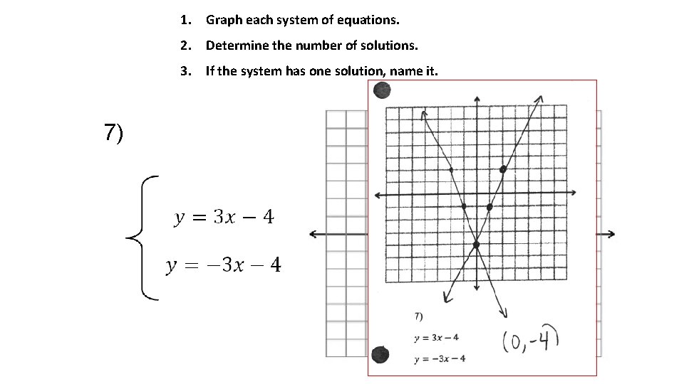 1. Graph each system of equations. 2. Determine the number of solutions. 3. If 1. Graph each system of equations. 2. Determine the number of solutions. 3. If