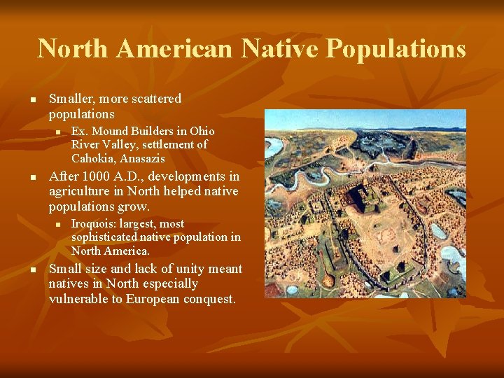 North American Native Populations n Smaller, more scattered populations n n After 1000 A.