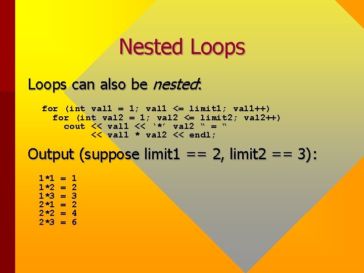 Nested Loops can also be nested: for (int val 1 = 1; val 1 Nested Loops can also be nested: for (int val 1 = 1; val 1