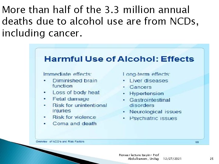 More than half of the 3. 3 million annual deaths due to alcohol use