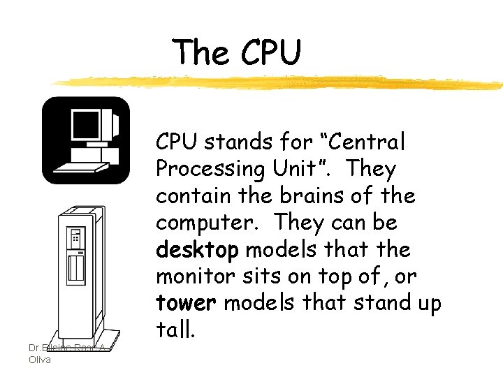 The CPU Dr. Elleine Rose A. Oliva CPU stands for “Central Processing Unit”. They