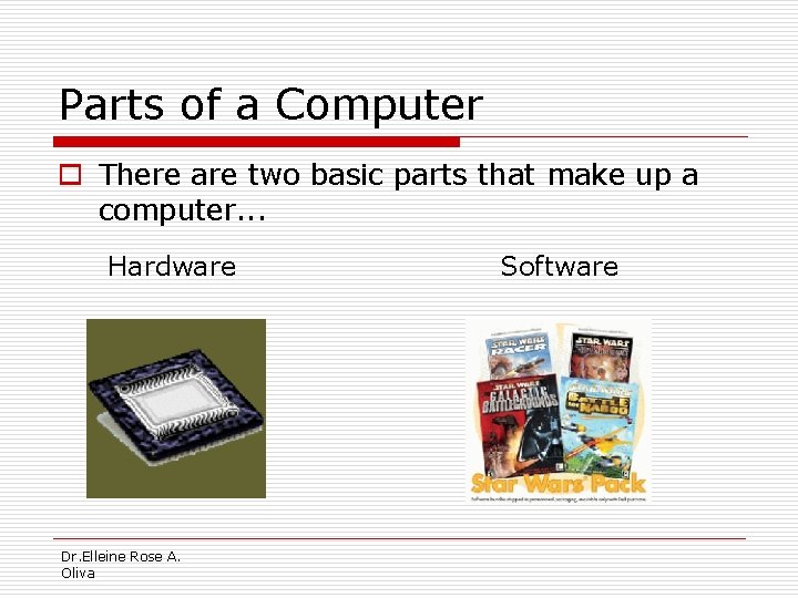 Parts of a Computer o There are two basic parts that make up a