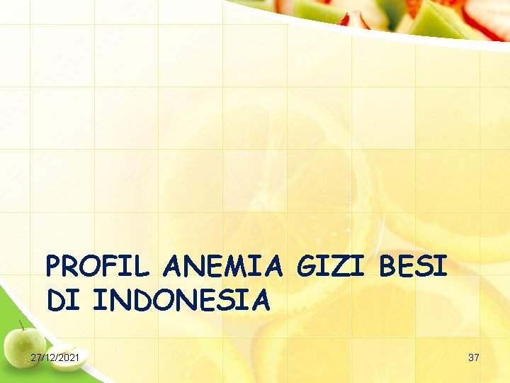 PROFIL ANEMIA GIZI BESI DI INDONESIA 27/12/2021 37 