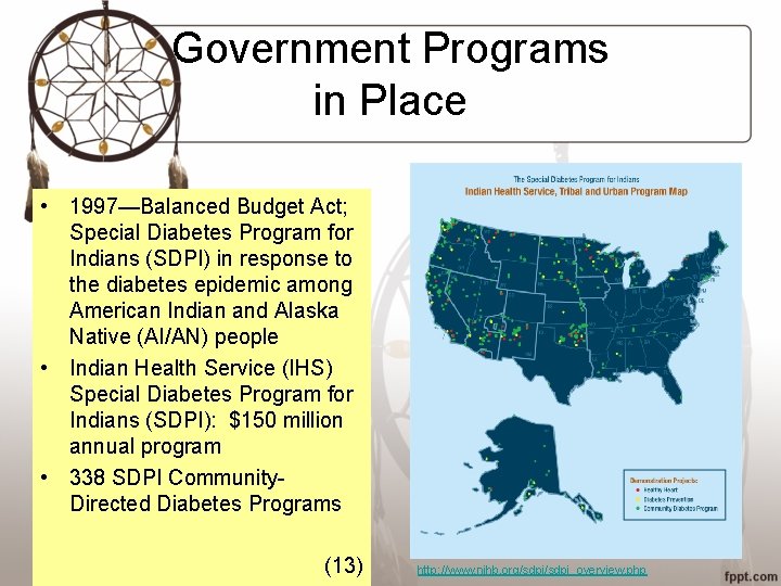 Government Programs in Place • 1997—Balanced Budget Act; Special Diabetes Program for Indians (SDPI)