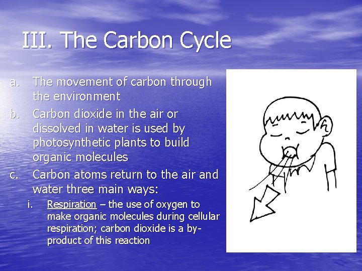 III. The Carbon Cycle a. The movement of carbon through the environment b. Carbon