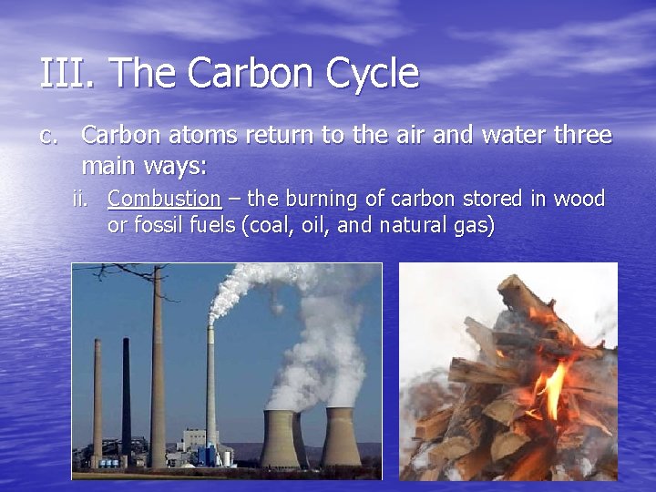 III. The Carbon Cycle c. Carbon atoms return to the air and water three