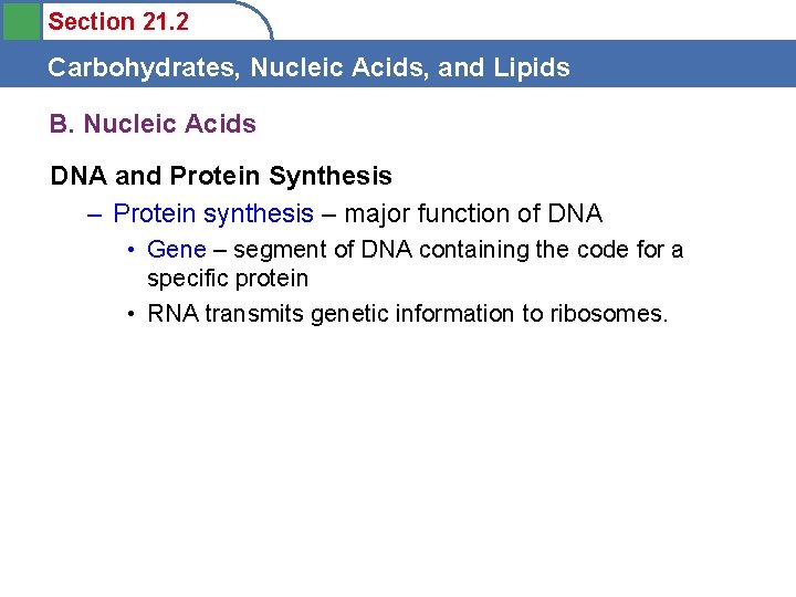 Section 21. 2 Carbohydrates, Nucleic Acids, and Lipids B. Nucleic Acids DNA and Protein