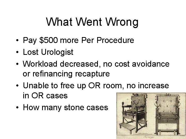 What Went Wrong • Pay $500 more Per Procedure • Lost Urologist • Workload