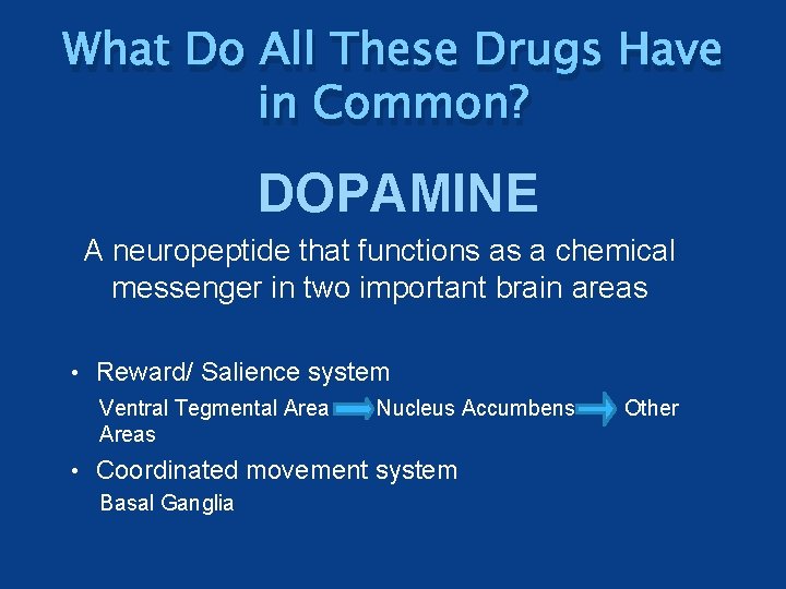 What Do All These Drugs Have in Common? DOPAMINE A neuropeptide that functions as