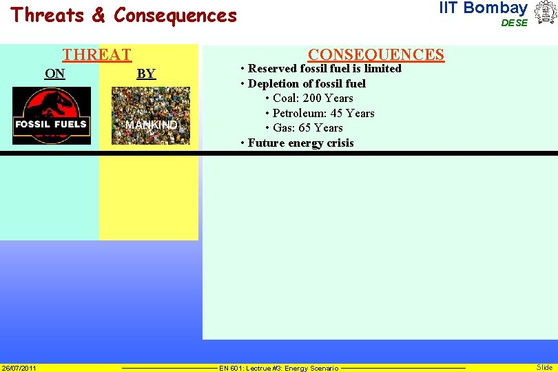 IIT Bombay Threats & Consequences THREAT ON CONSEQUENCES BY MANKIND 26/07/2011 DESE • Reserved