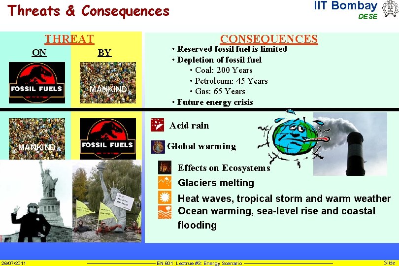 IIT Bombay Threats & Consequences THREAT ON DESE CONSEQUENCES BY MANKIND • Reserved fossil