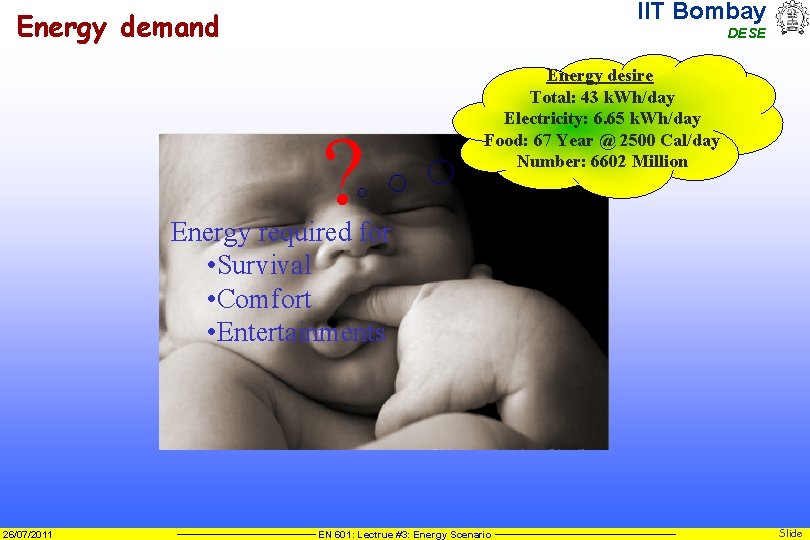 IIT Bombay Energy demand DESE ? Energy desire Total: 43 k. Wh/day Electricity: 6.