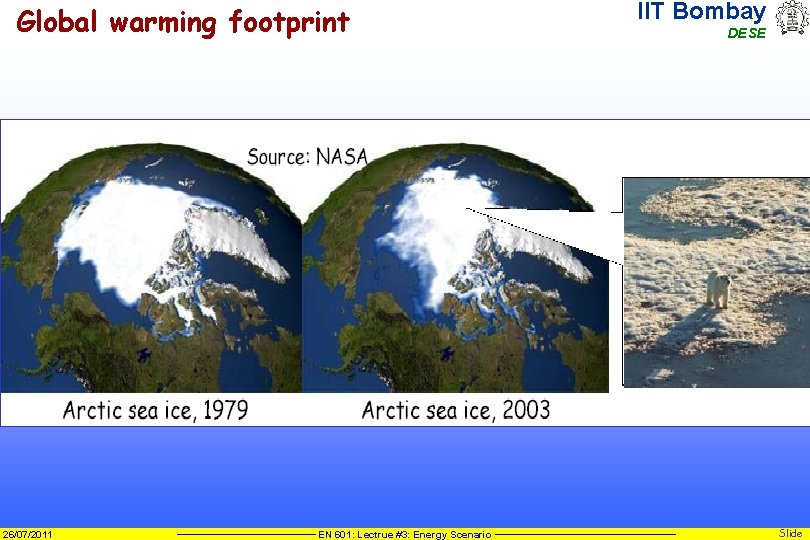 Global warming footprint 26/07/2011 EN 601: Lectrue #3: Energy Scenario IIT Bombay DESE Slide