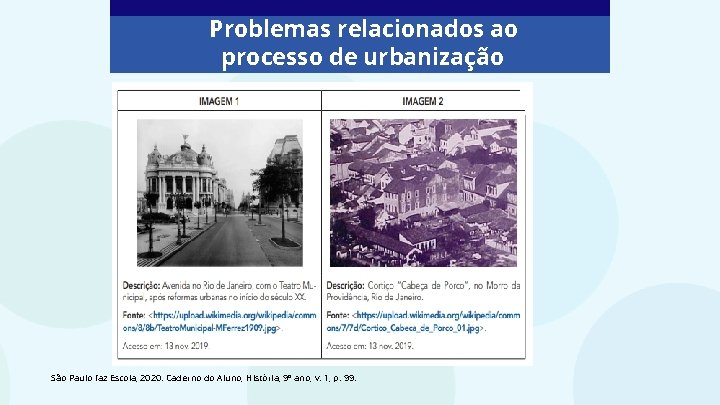 Problemas relacionados ao processo de urbanização São Paulo faz Escola, 2020. Caderno do Aluno,
