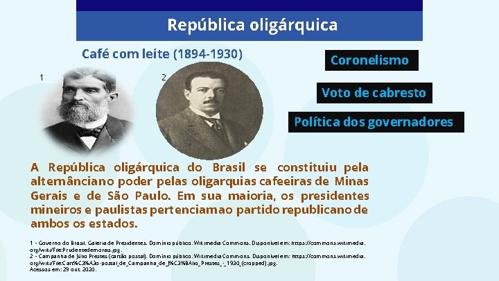 República oligárquica Café com leite (1894 -1930) 1 Coronelismo 2 Voto de cabresto Política
