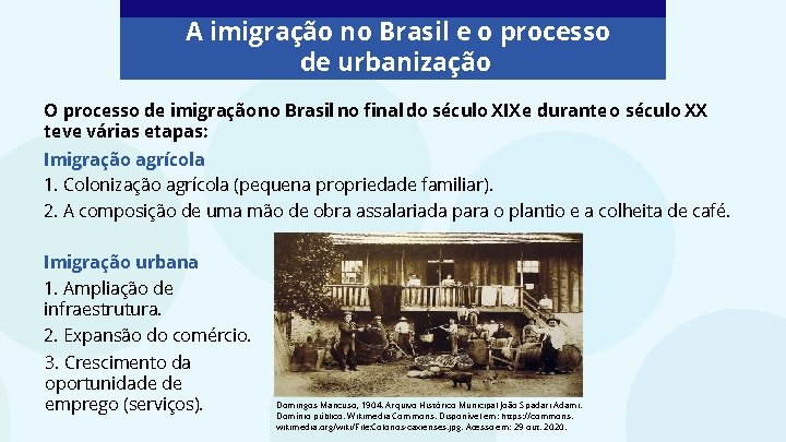 A imigração no Brasil e o processo de urbanização O processo de imigração no
