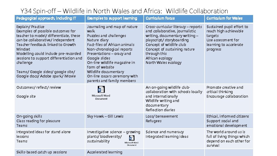 Y 34 Spin-off – Wildlife in North Wales and Africa: Wildlife Collaboration Pedagogical approach,