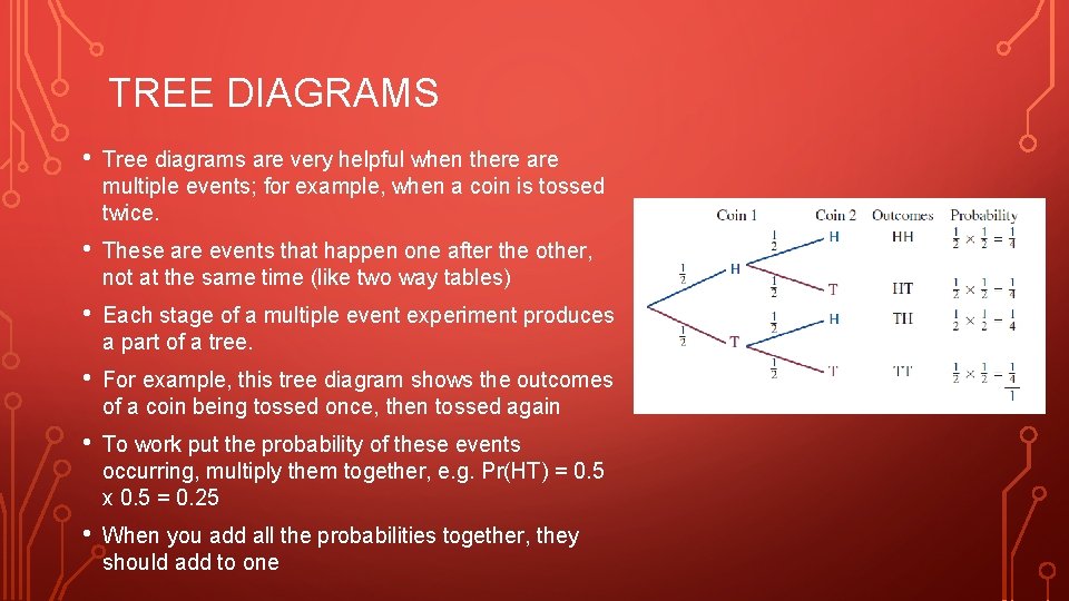 TREE DIAGRAMS • Tree diagrams are very helpful when there are multiple events; for TREE DIAGRAMS • Tree diagrams are very helpful when there are multiple events; for