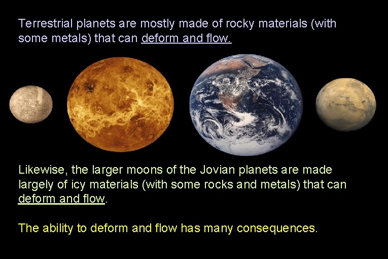 Terrestrial planets are mostly made of rocky materials (with some metals) that can deform