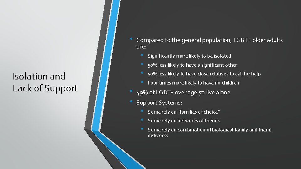  • Isolation and Lack of Support • • Compared to the general population,