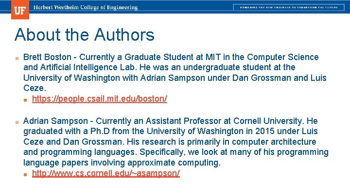 About the Authors ■ Brett Boston - Currently a Graduate Student at MIT in About the Authors ■ Brett Boston - Currently a Graduate Student at MIT in