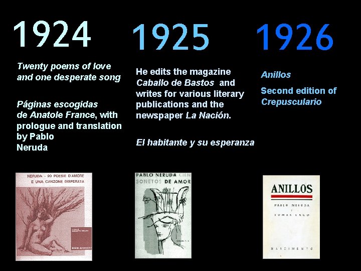 1924 1925 Twenty poems of love and one desperate song Páginas escogidas de Anatole