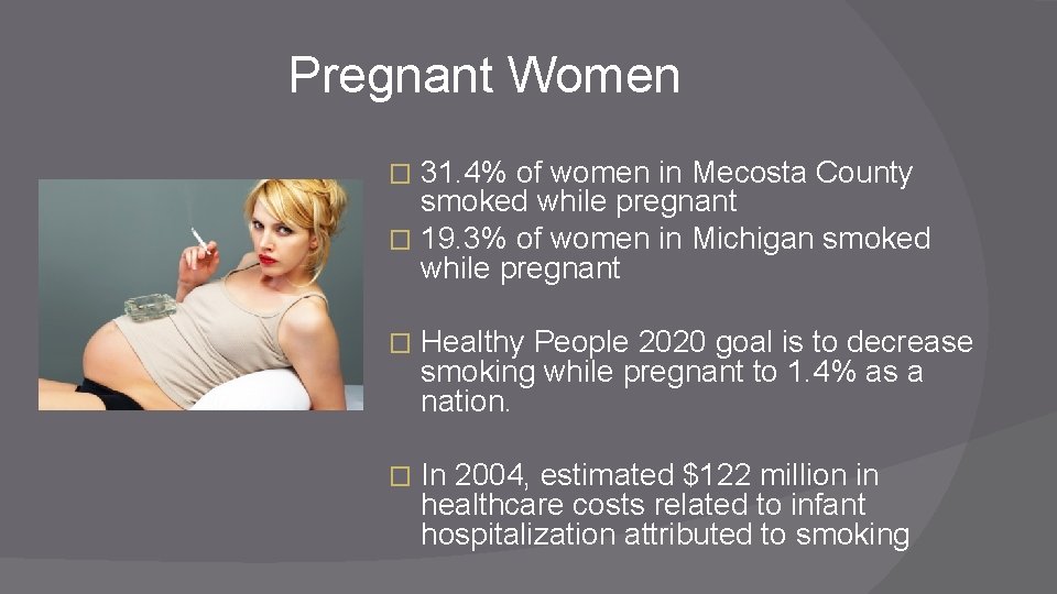 Pregnant Women 31. 4% of women in Mecosta County smoked while pregnant � 19.
