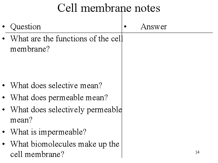 Cell membrane notes • Question • • What are the functions of the cell